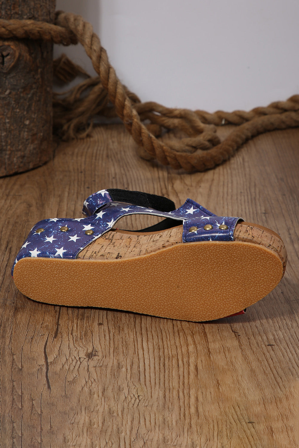 Vintage Leather Stitching Studded Wedge Sandals