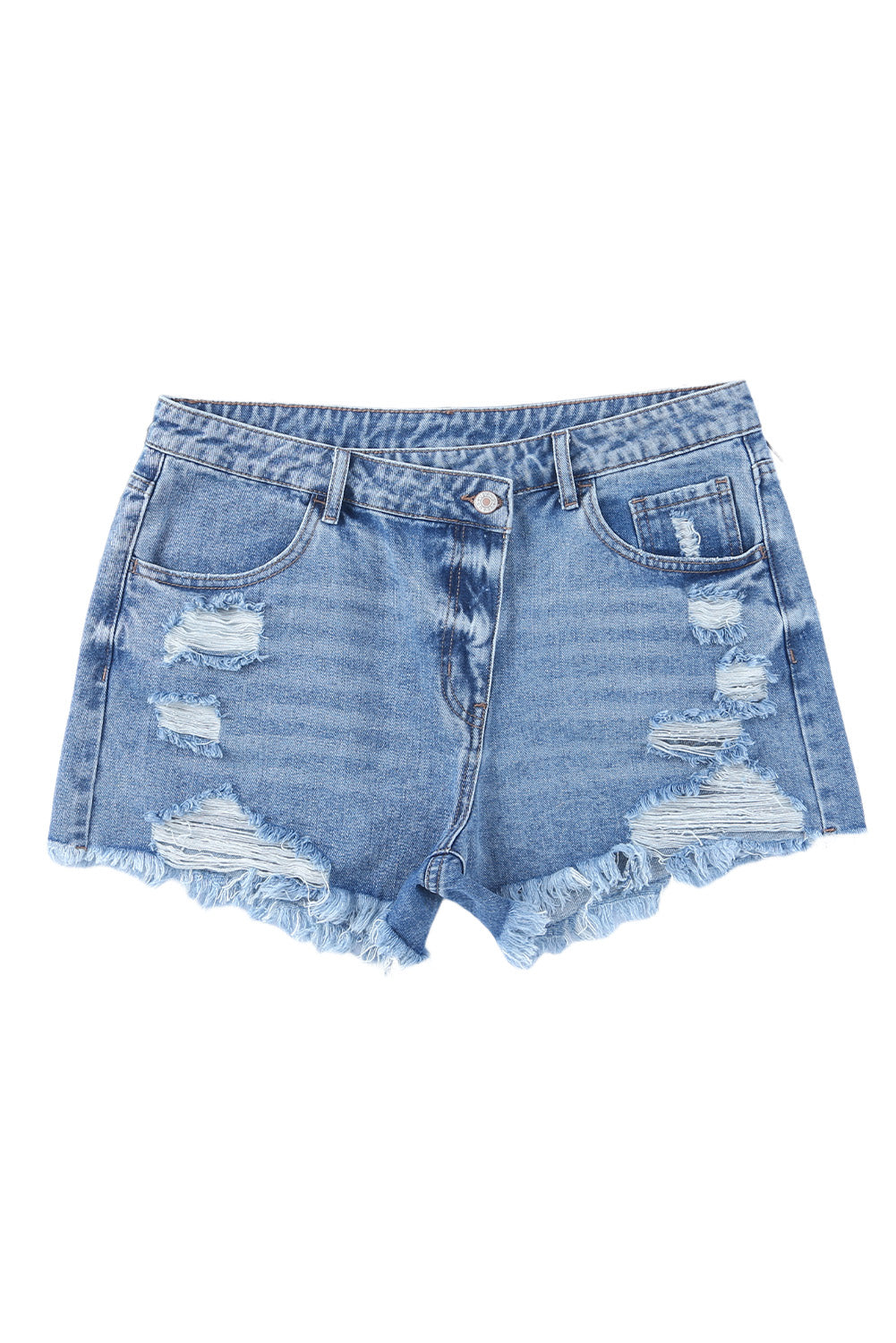 High Rise Crossover Waist Denim Shorts