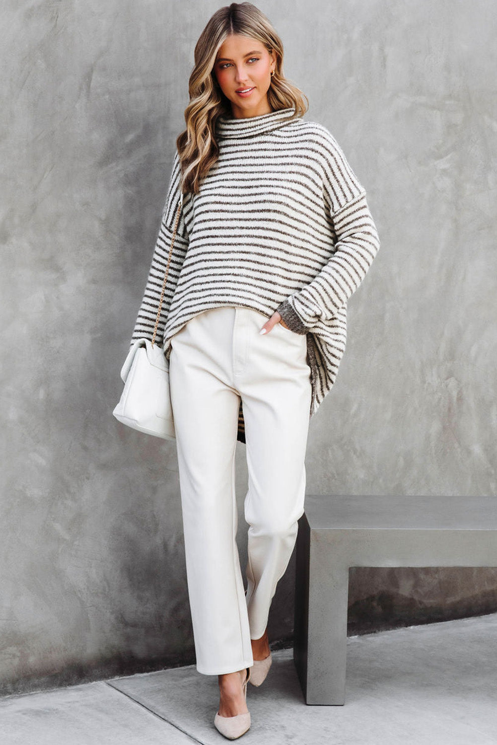 Striped Turtleneck Loose Sweater