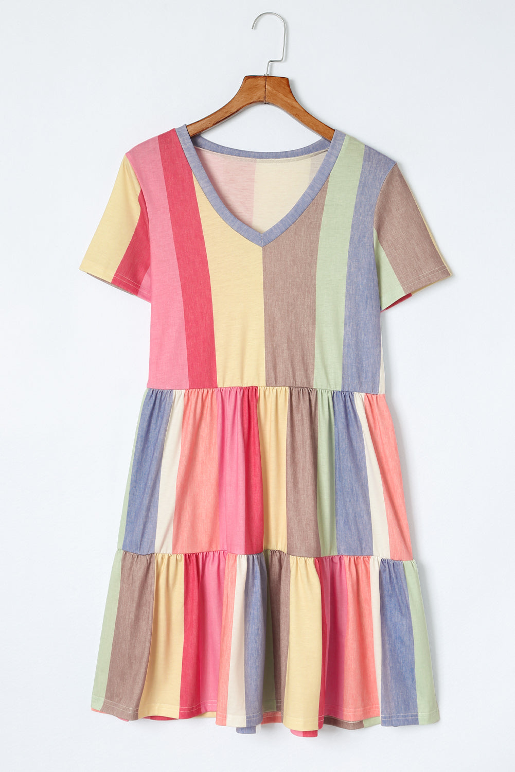 Multicolor Striped Color Block Tiered Mini Dress