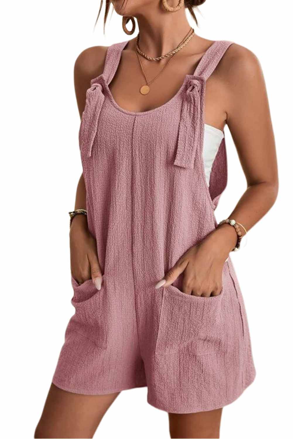 Rose Adjustable Straps Pocketed Textured Romper