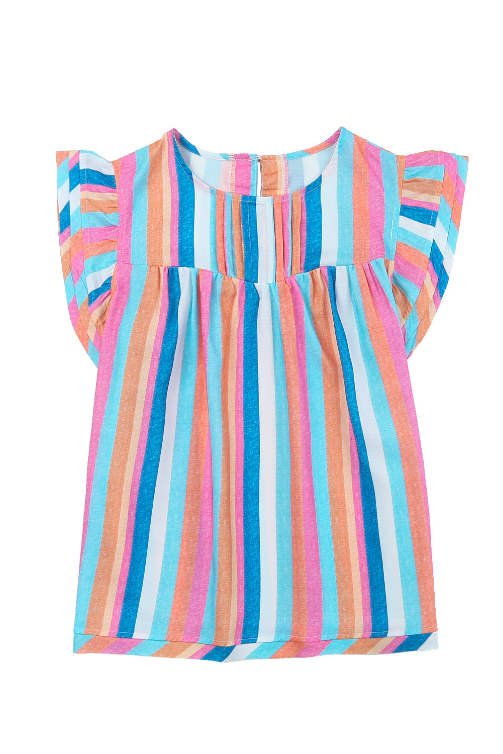 Multicolor Striped Tiered Ruffle Cap Sleeve Top