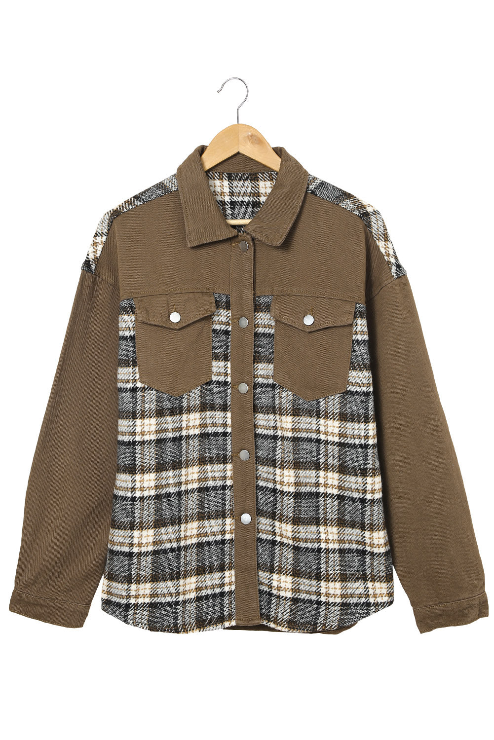 Plaid Patchwork Pockets Denim Jacket