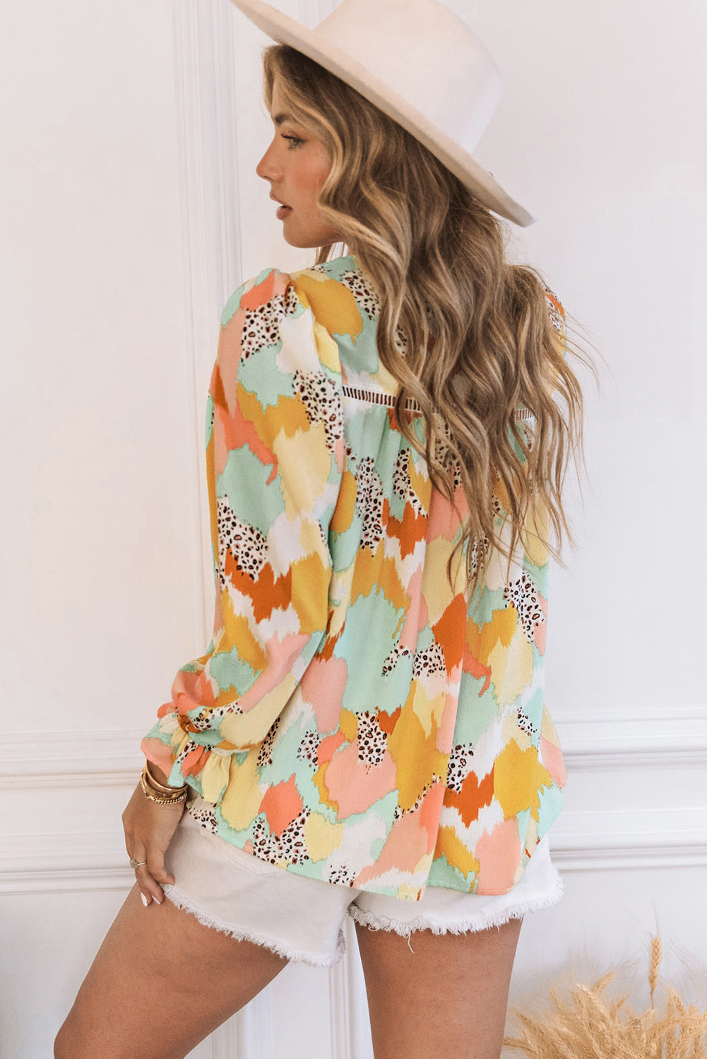 Multicolor Abstract Printed Long Sleeve Blouse