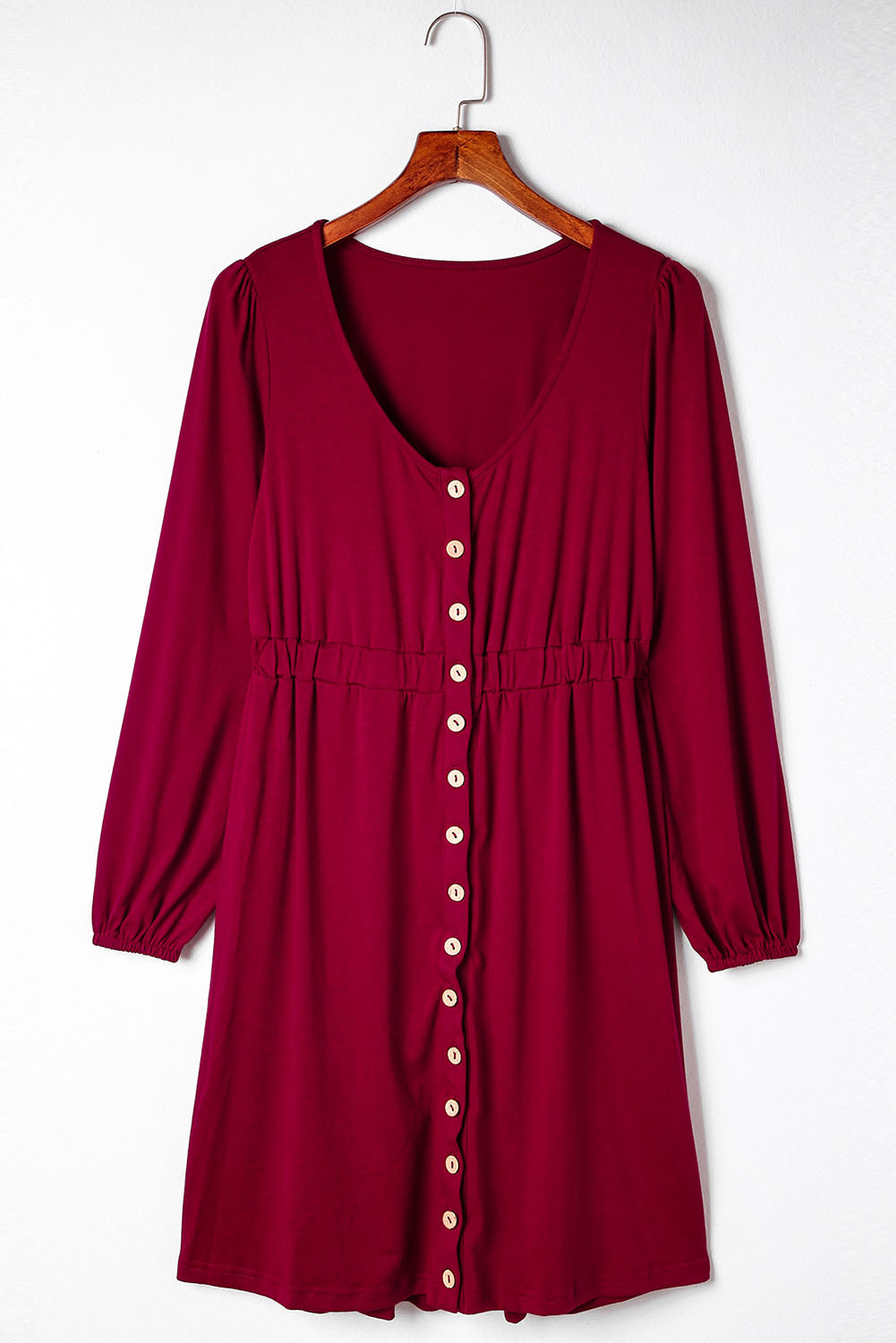 Button Up High Waist Long Sleeve Dress