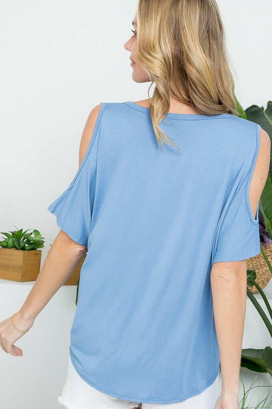 PLUS SOLID COLD SHOULDER CASUAL TOP