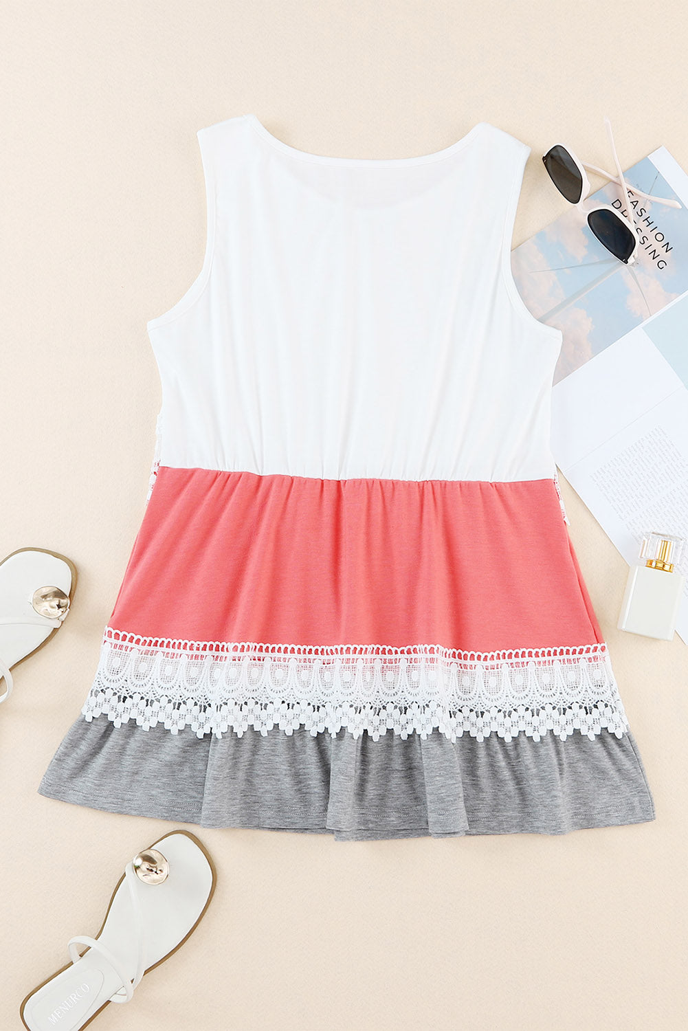 Crochet Lace Trim Color Block Tank Top