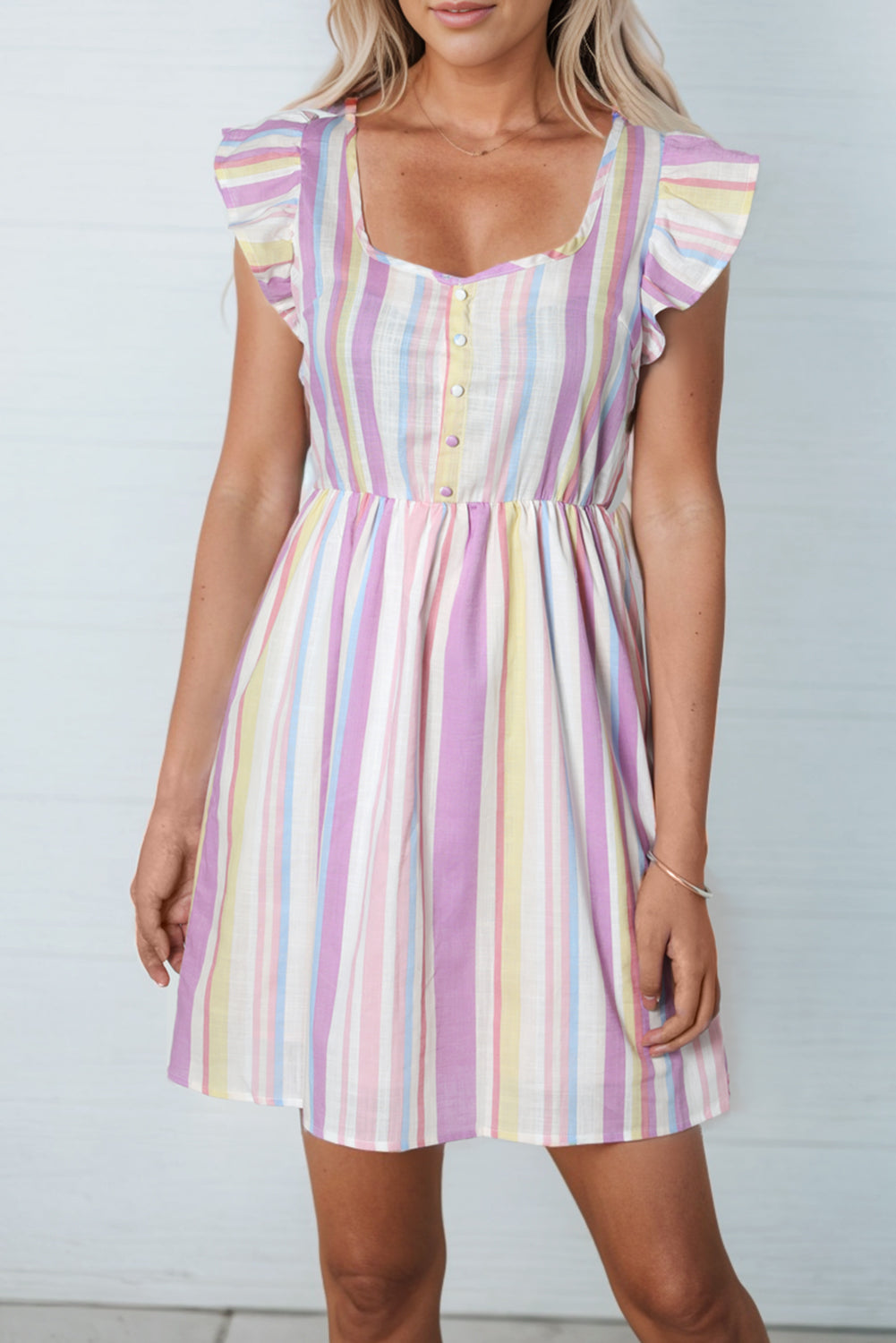 Multicolor Striped Tiered Ruffle Cap Sleeve Top