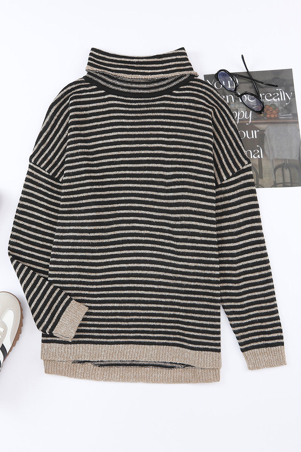 Striped Turtleneck Loose Sweater