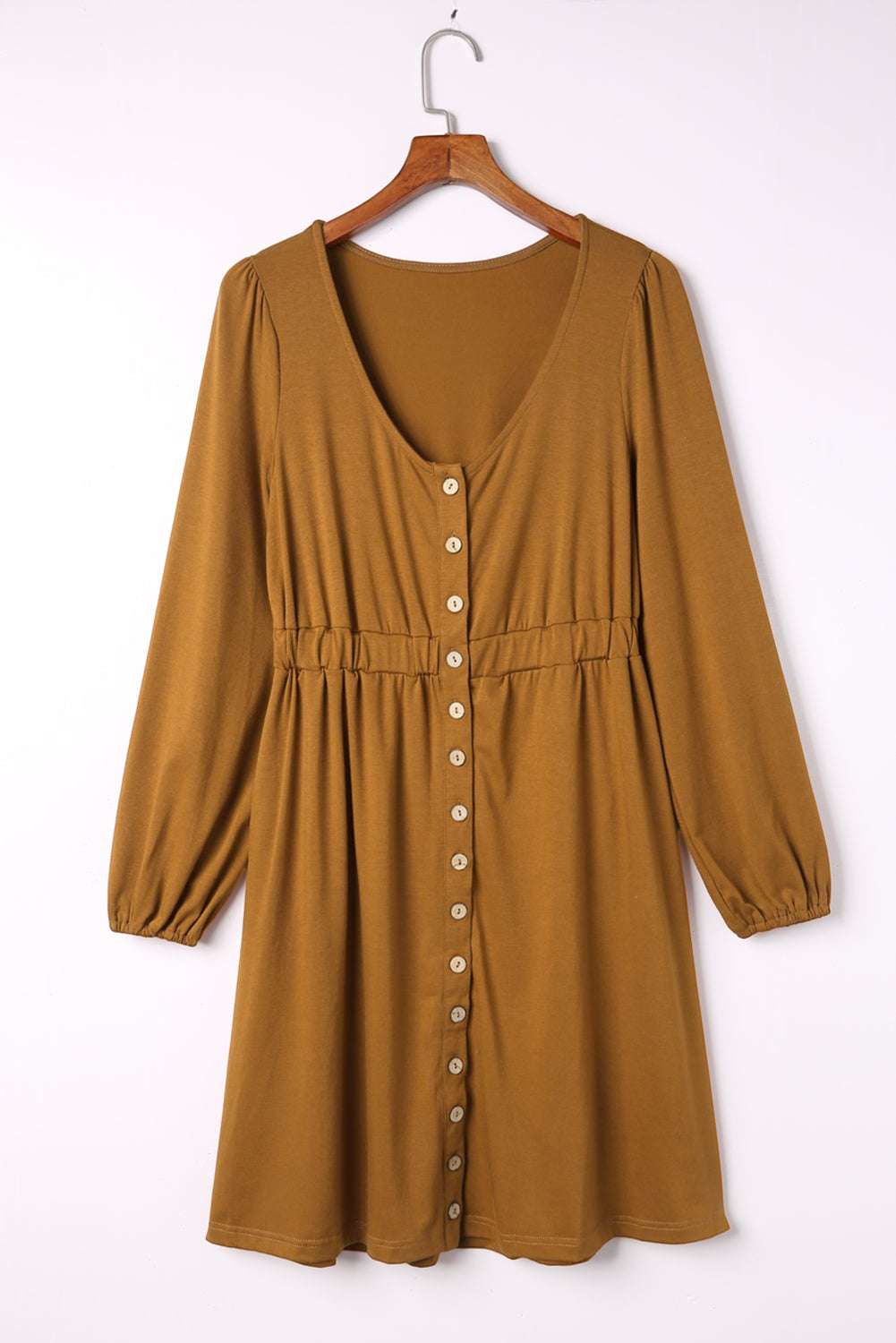 Button Up High Waist Long Sleeve Dress