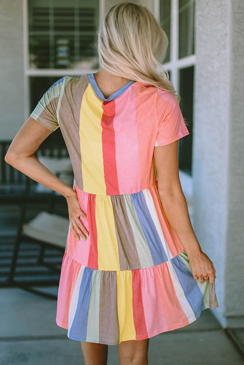 Multicolor Striped Color Block Tiered Mini Dress