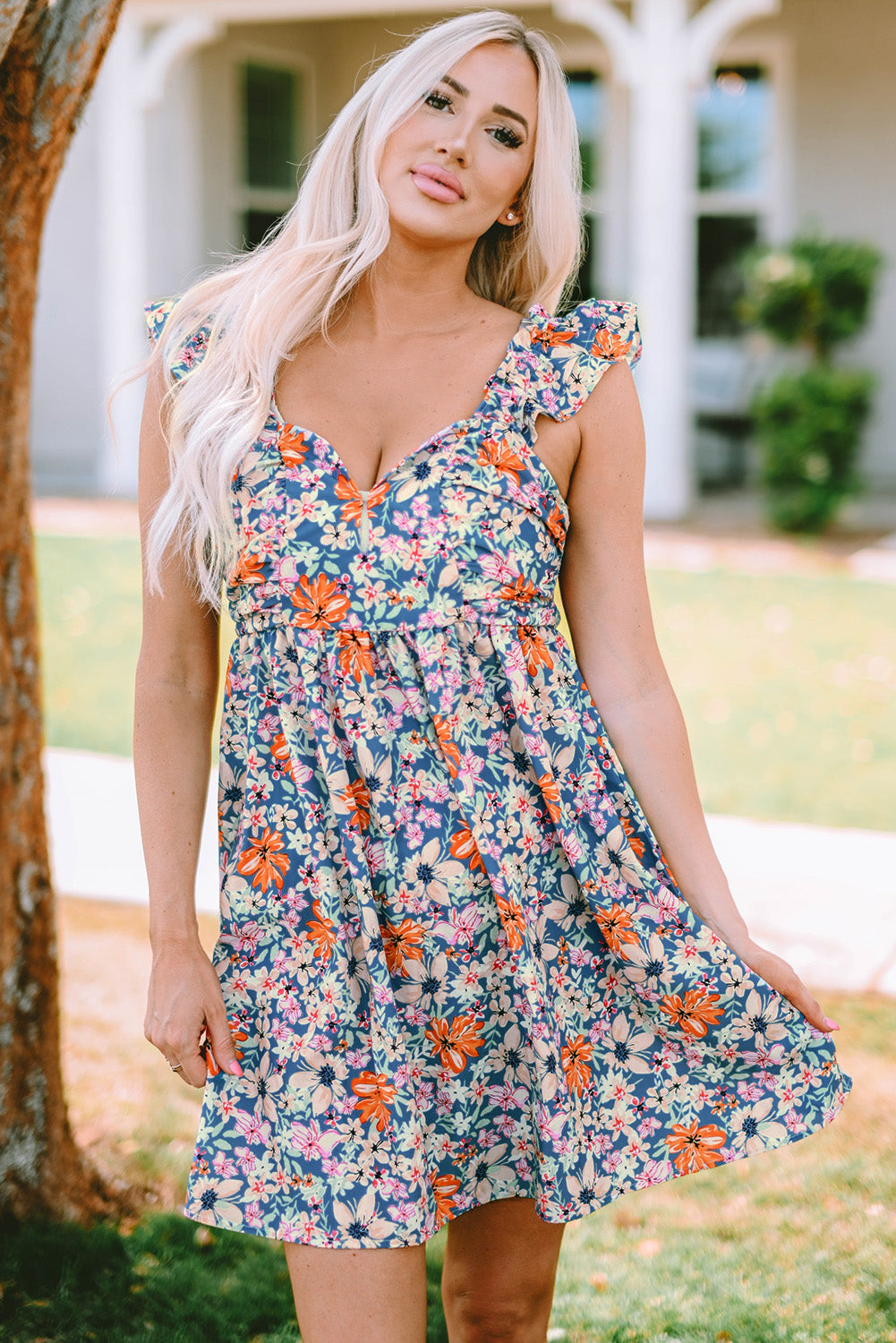 Multicolor Floral Ruffle Straps Sweetheart Peplum Tank, Dress or Shorts