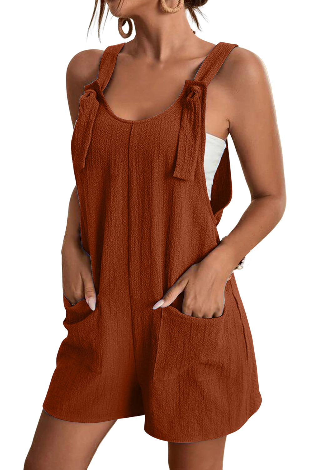 Rose Adjustable Straps Pocketed Textured Romper