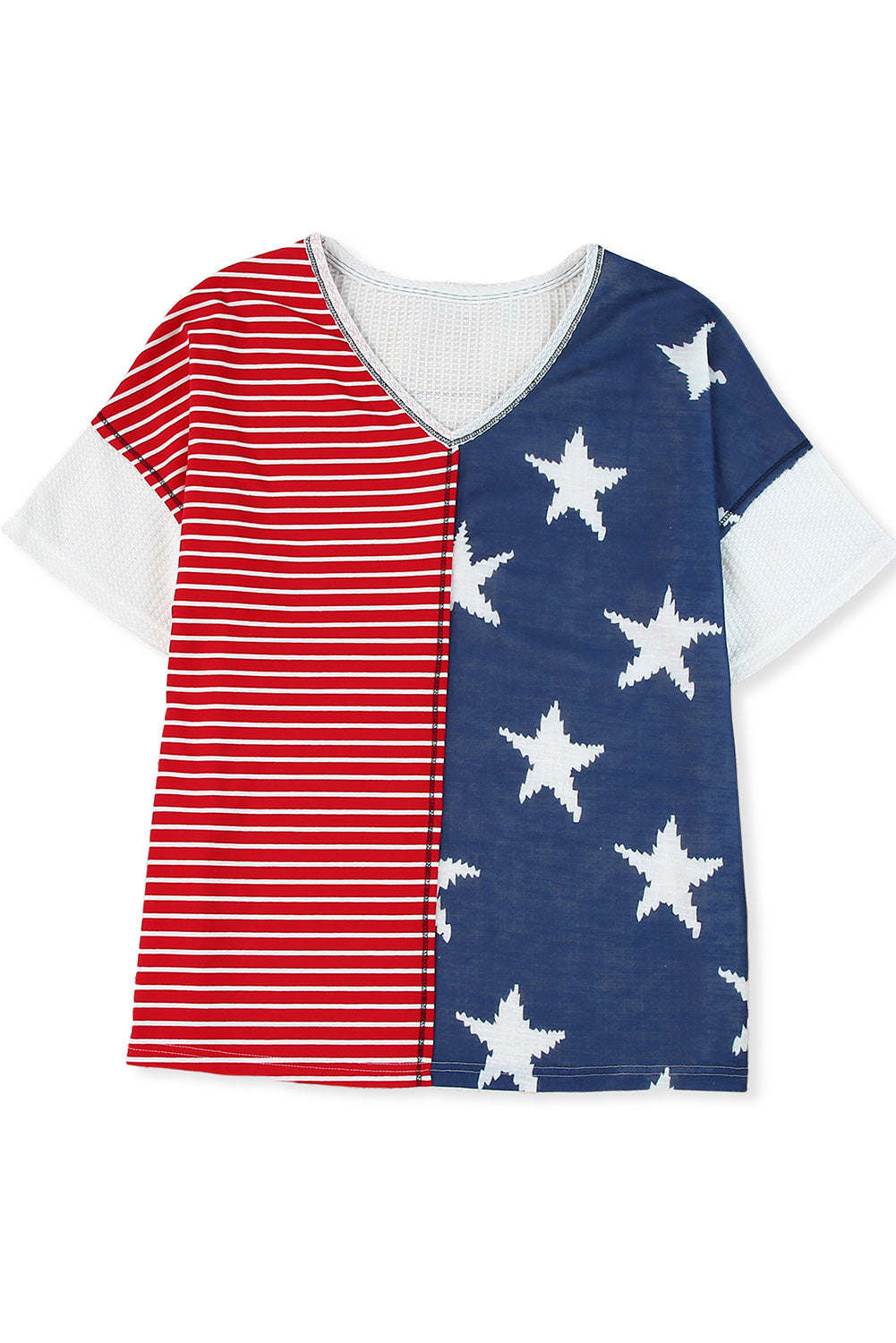 Multicolor Stripes Stars Print Knit Short Sleeves Top