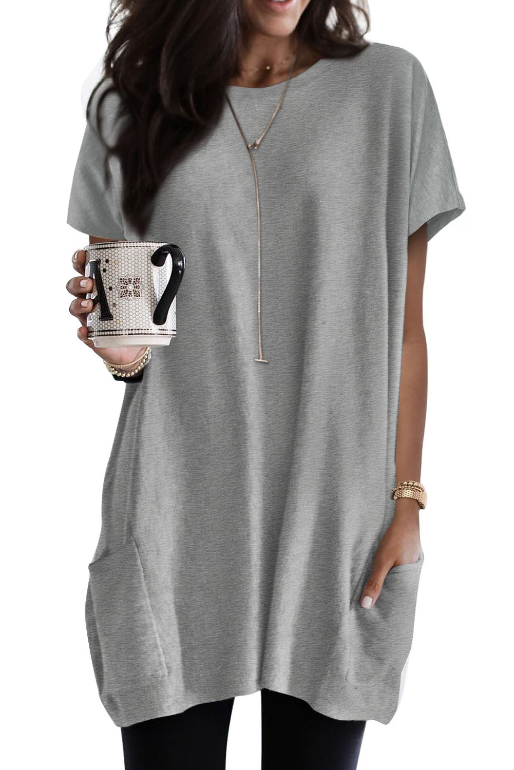 Side Pockets Short Sleeve Tunic Top