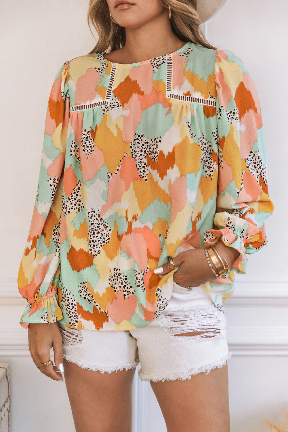 Multicolor Abstract Printed Long Sleeve Blouse