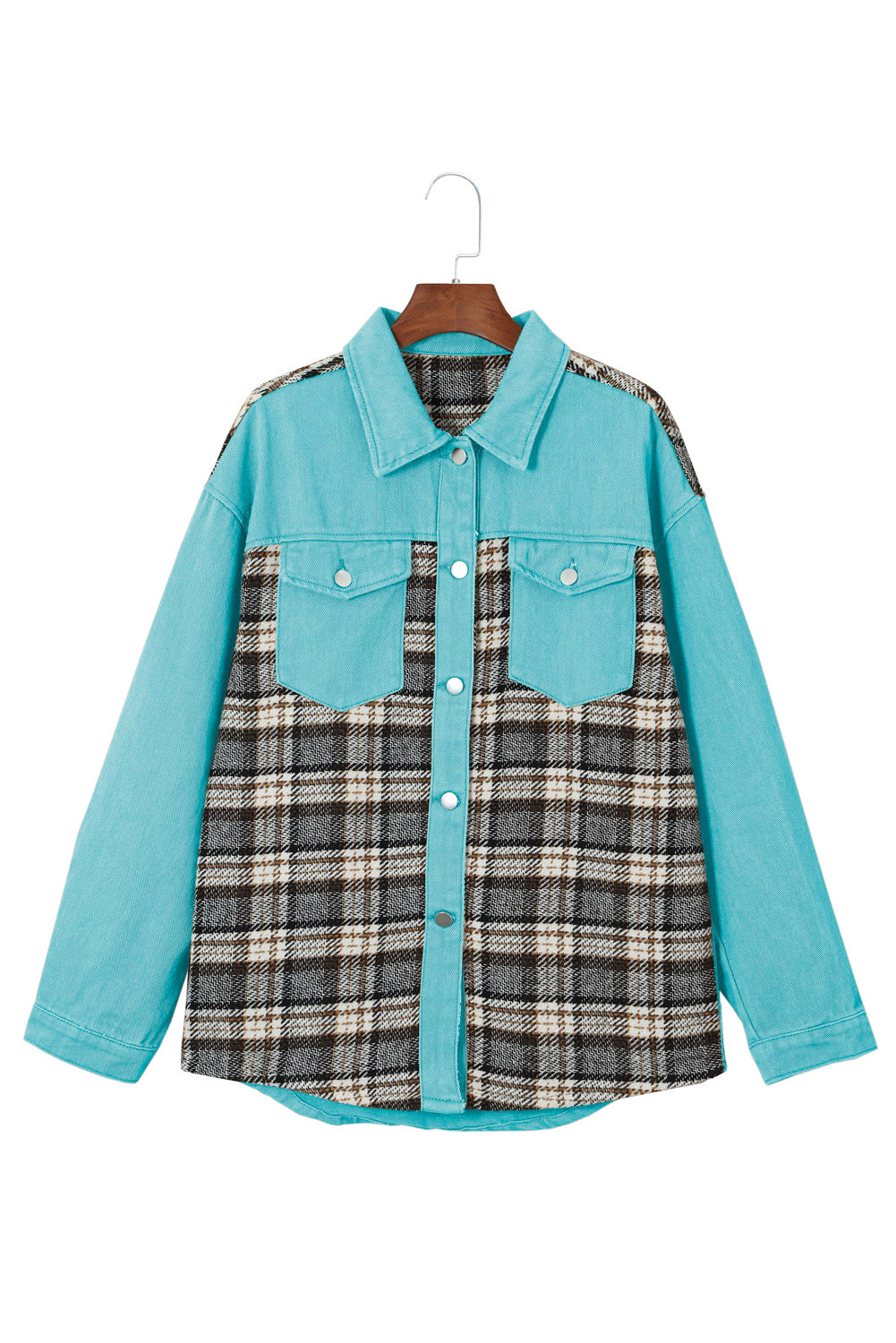 Plaid Patchwork Pockets Denim Jacket