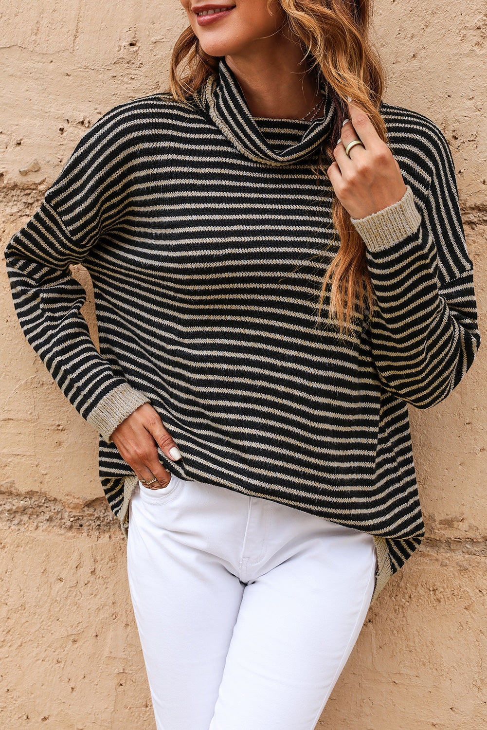 Striped Turtleneck Loose Sweater