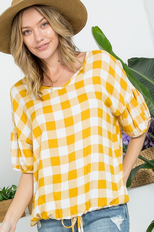 CHECKER PLAID CASUAL BLOUSE TOP