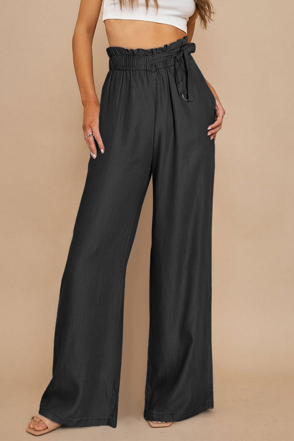 High Waist Pocketed Wide Leg Tencel Jeans