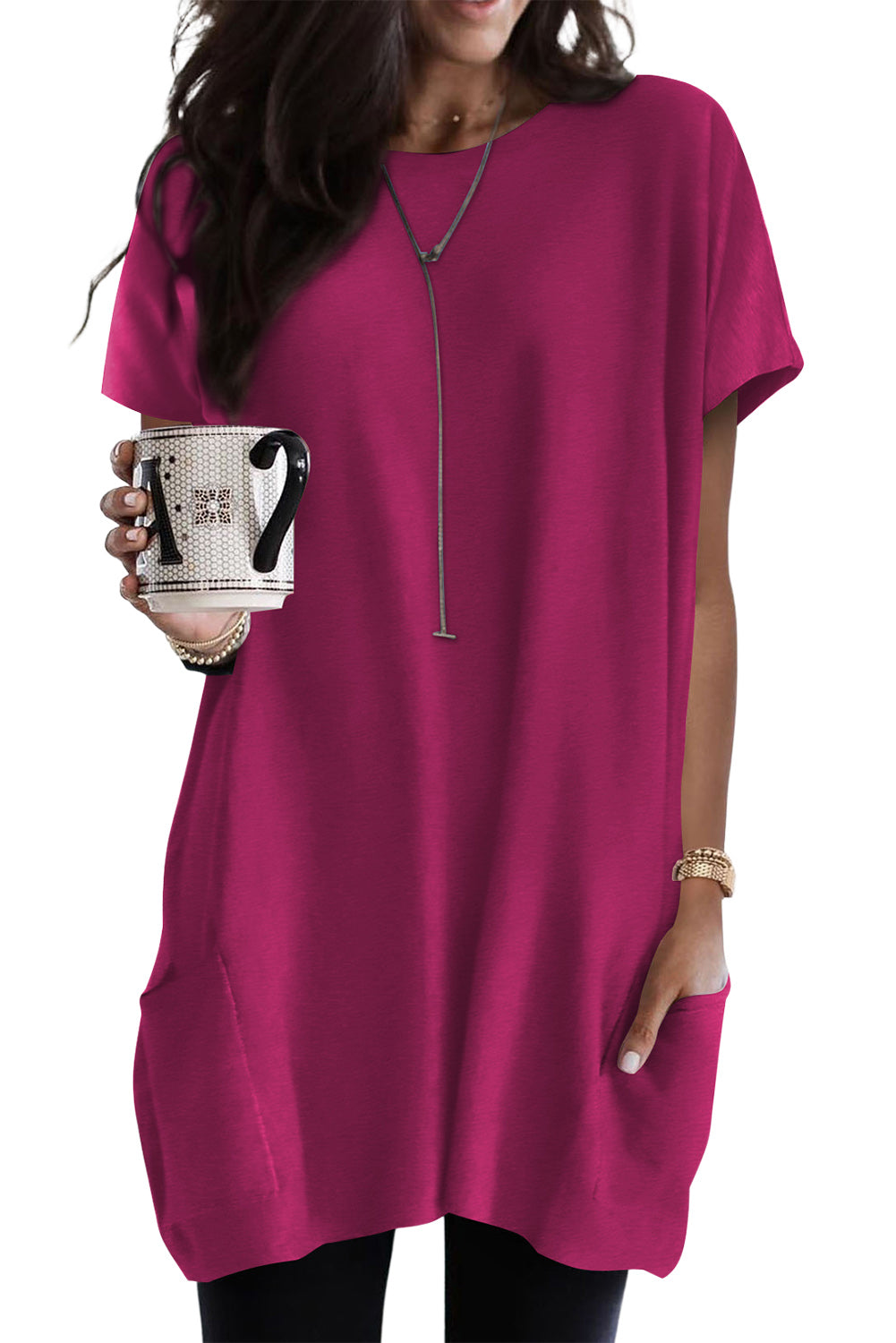 Side Pockets Short Sleeve Tunic Top