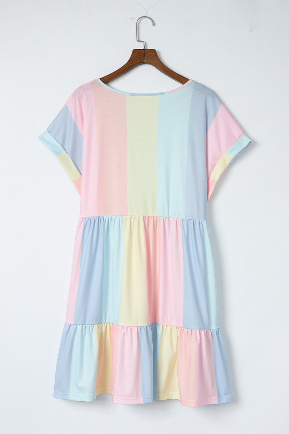 Multicolor Striped Color Block Tiered Mini Dress