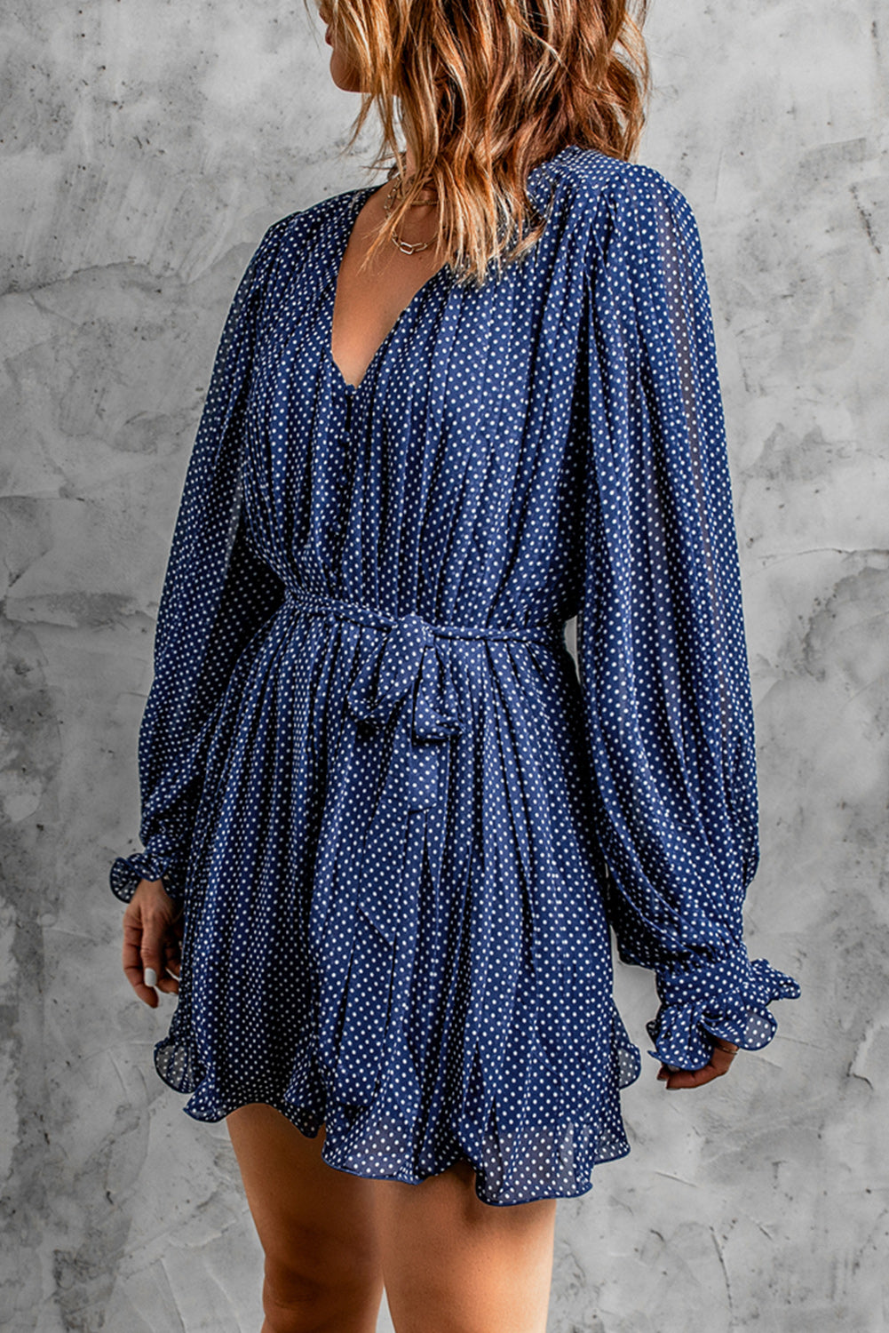 Pleated Ruffled Tie Waist Buttons V Neck Romper