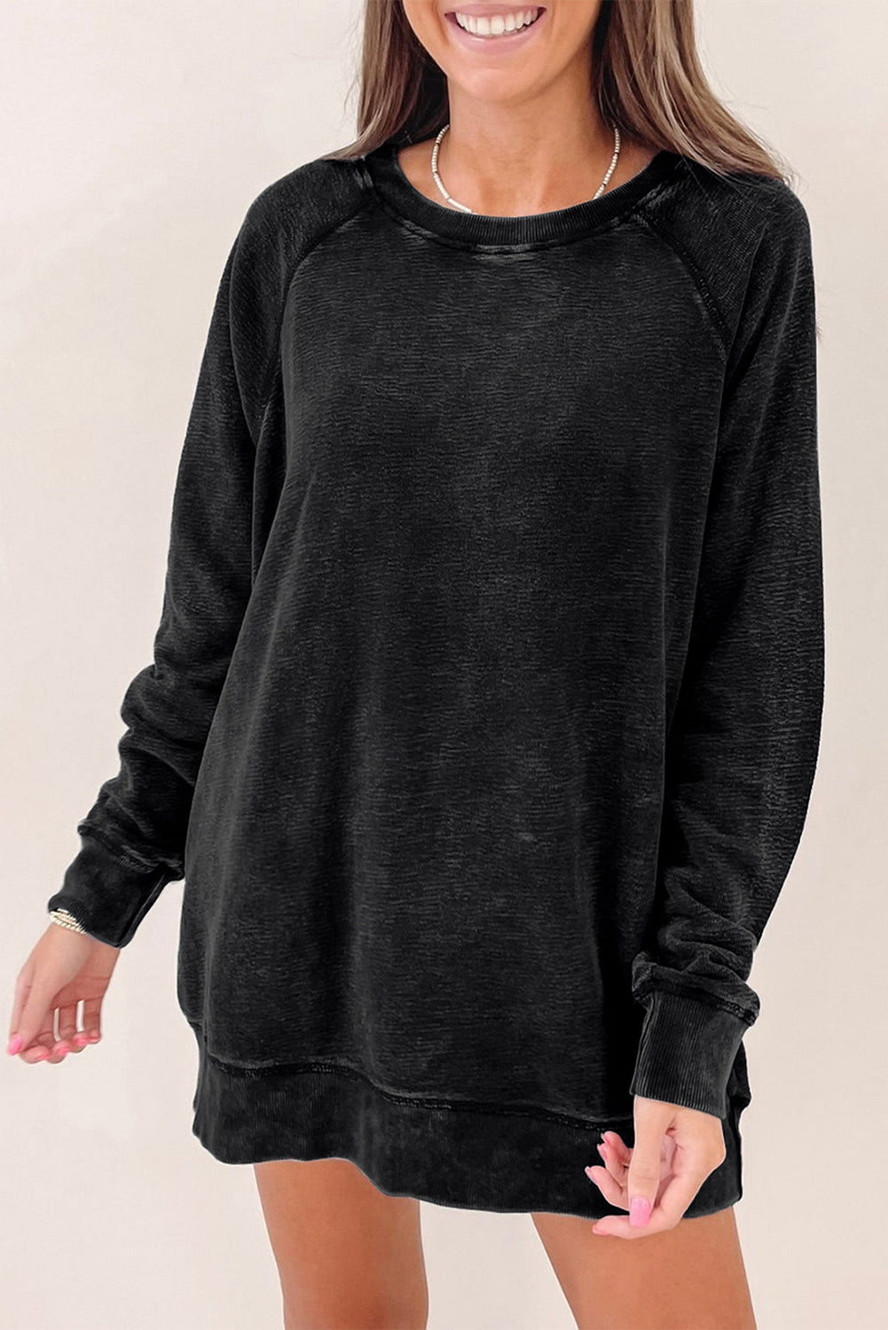 Black Mineral Wash Oversized Pullover Sweatshirt