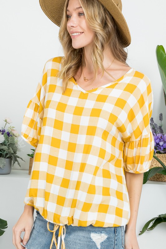 CHECKER PLAID CASUAL BLOUSE TOP