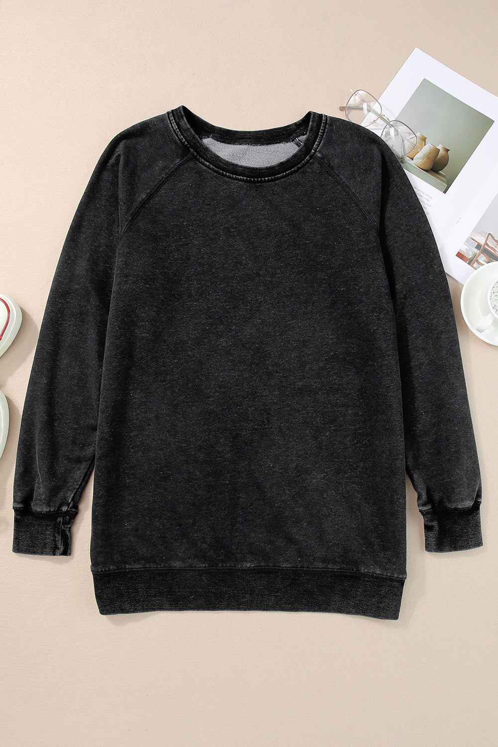 Black Mineral Wash Oversized Pullover Sweatshirt