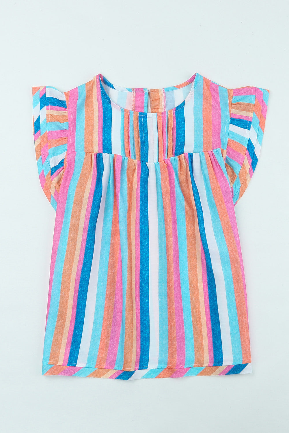 Multicolor Striped Tiered Ruffle Cap Sleeve Top