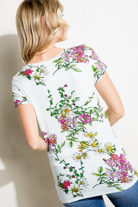 Floral Jersey Front Twist Tunic Top