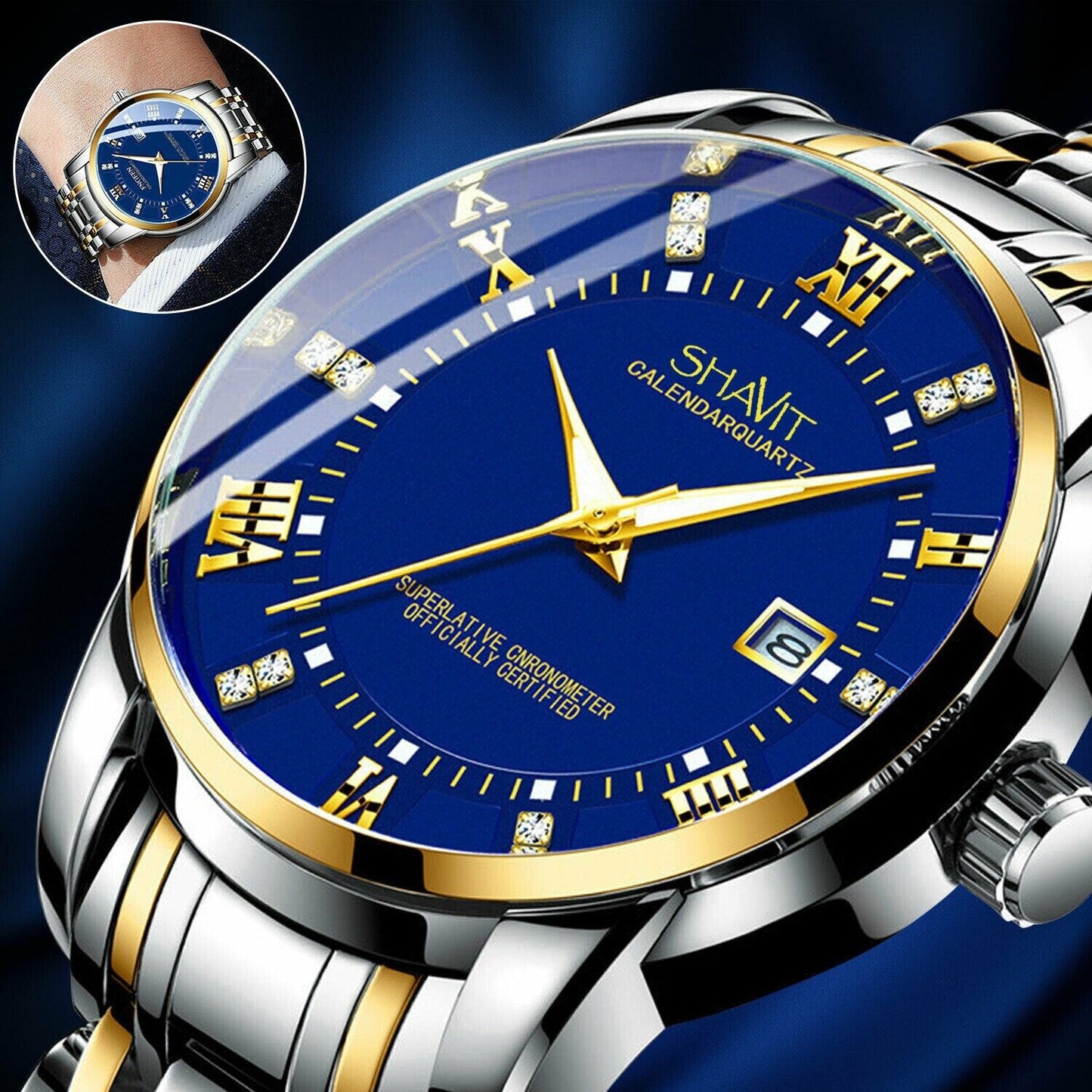 Men's Two Tone Blue Face Watch