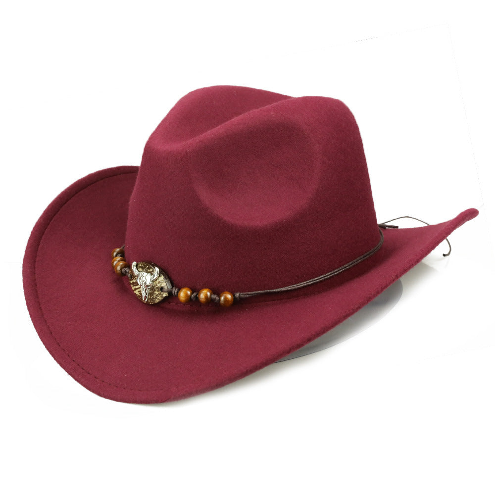 Wooden Bead & Bull Head Cowboy Hat