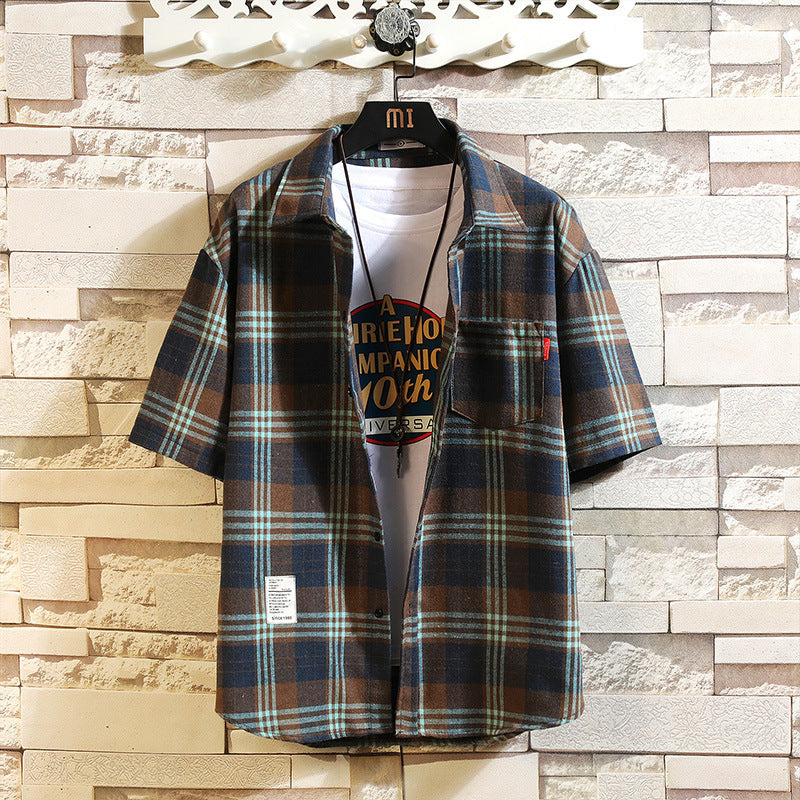 Men's Short-sleeved Plaid Shirt