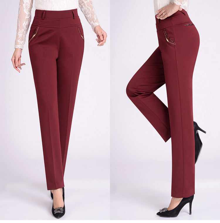 Elastic High Waist Stretch Straight-leg Pants