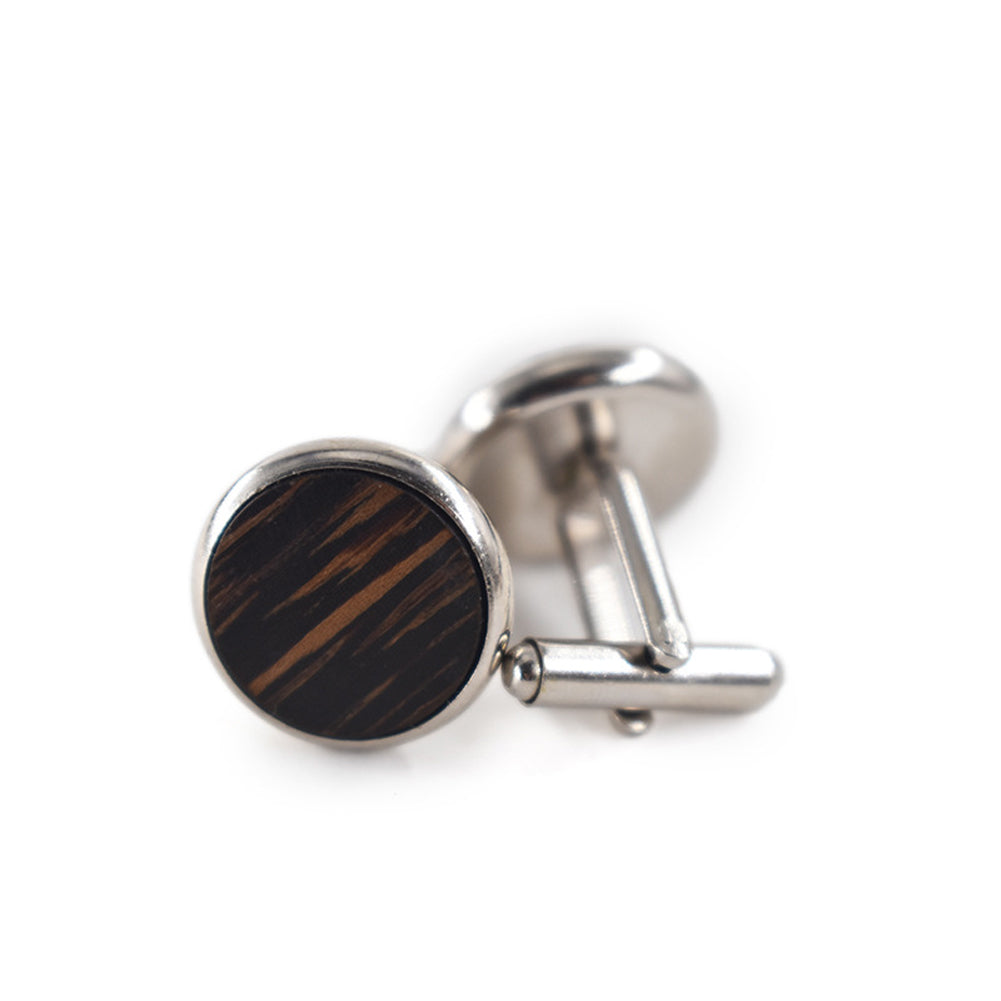 Round Solid Walnut Wooden Cufflinks