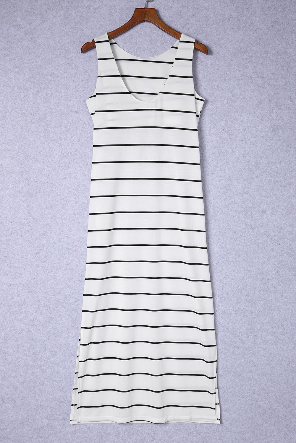 Stripe Print Open Back Sleeveless Maxi Dress with Slits