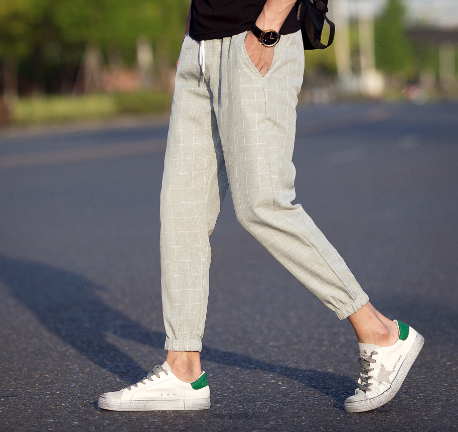 Casual Ankle-Length Plaid Jogger Style Pants