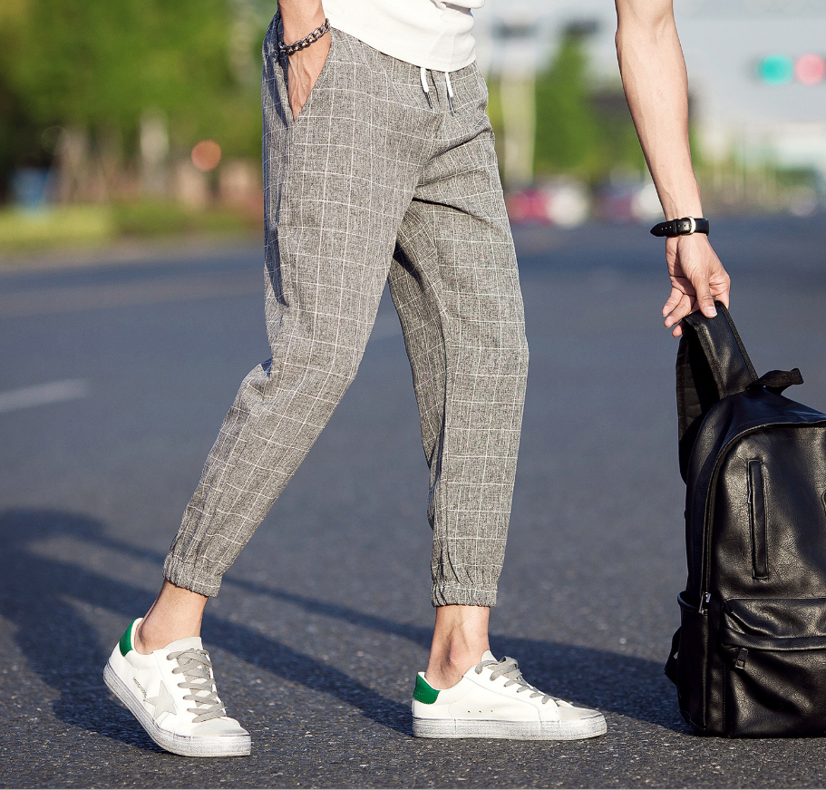 Casual Ankle-Length Plaid Jogger Style Pants