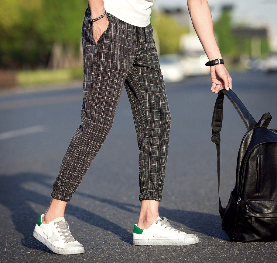 Casual Ankle-Length Plaid Jogger Style Pants