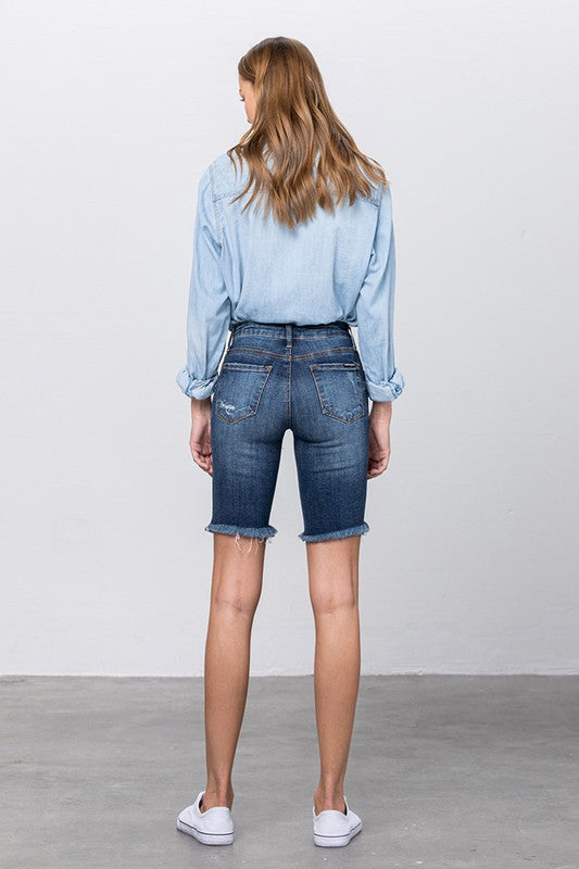 High Rise Bermuda Denim Shorts