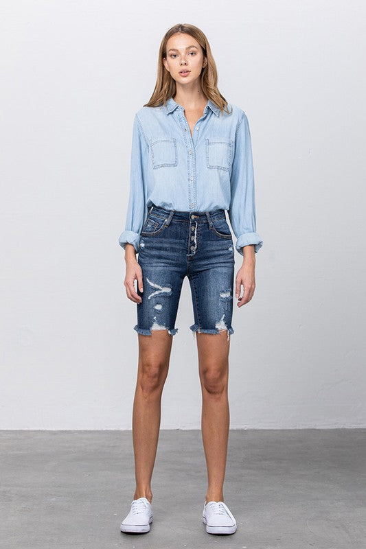 High Rise Bermuda Denim Shorts