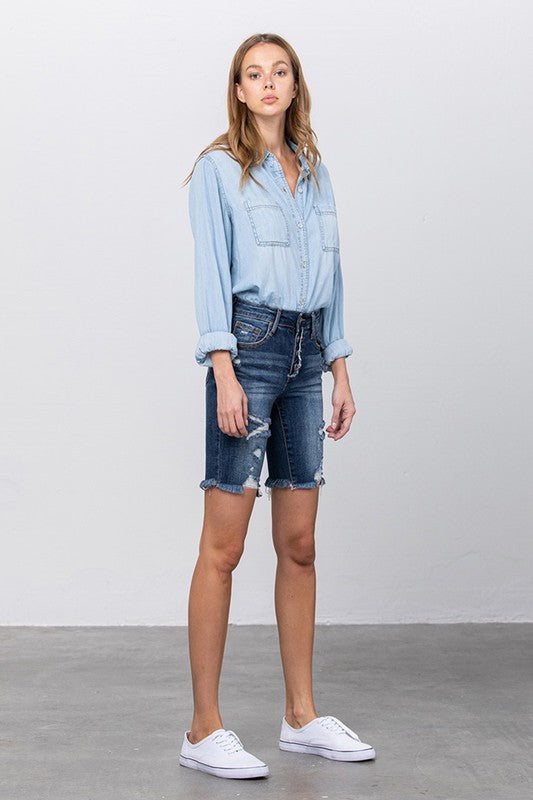 High Rise Bermuda Denim Shorts