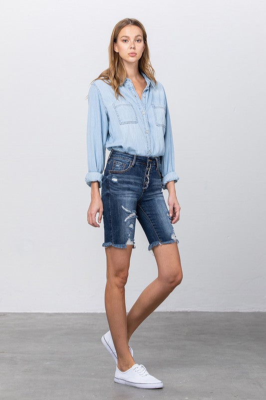 High Rise Bermuda Denim Shorts