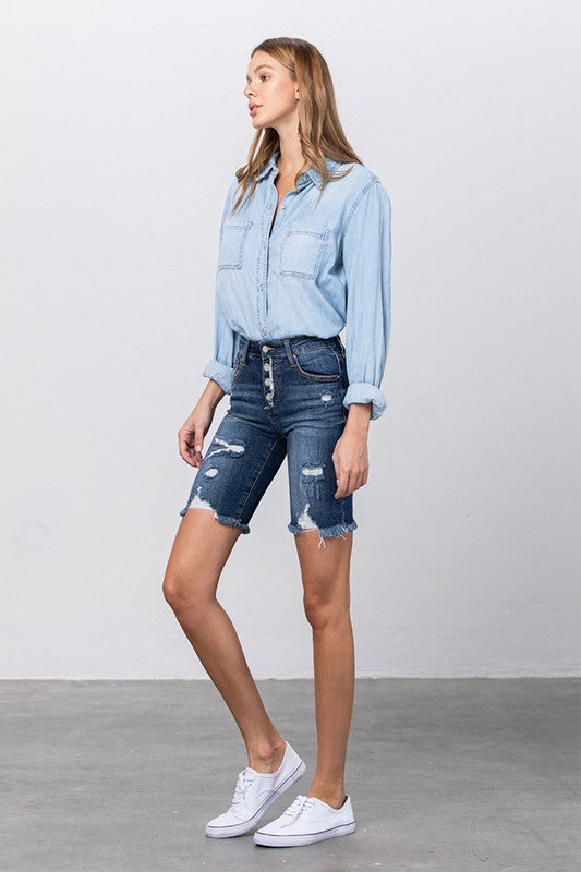 High Rise Bermuda Denim Shorts