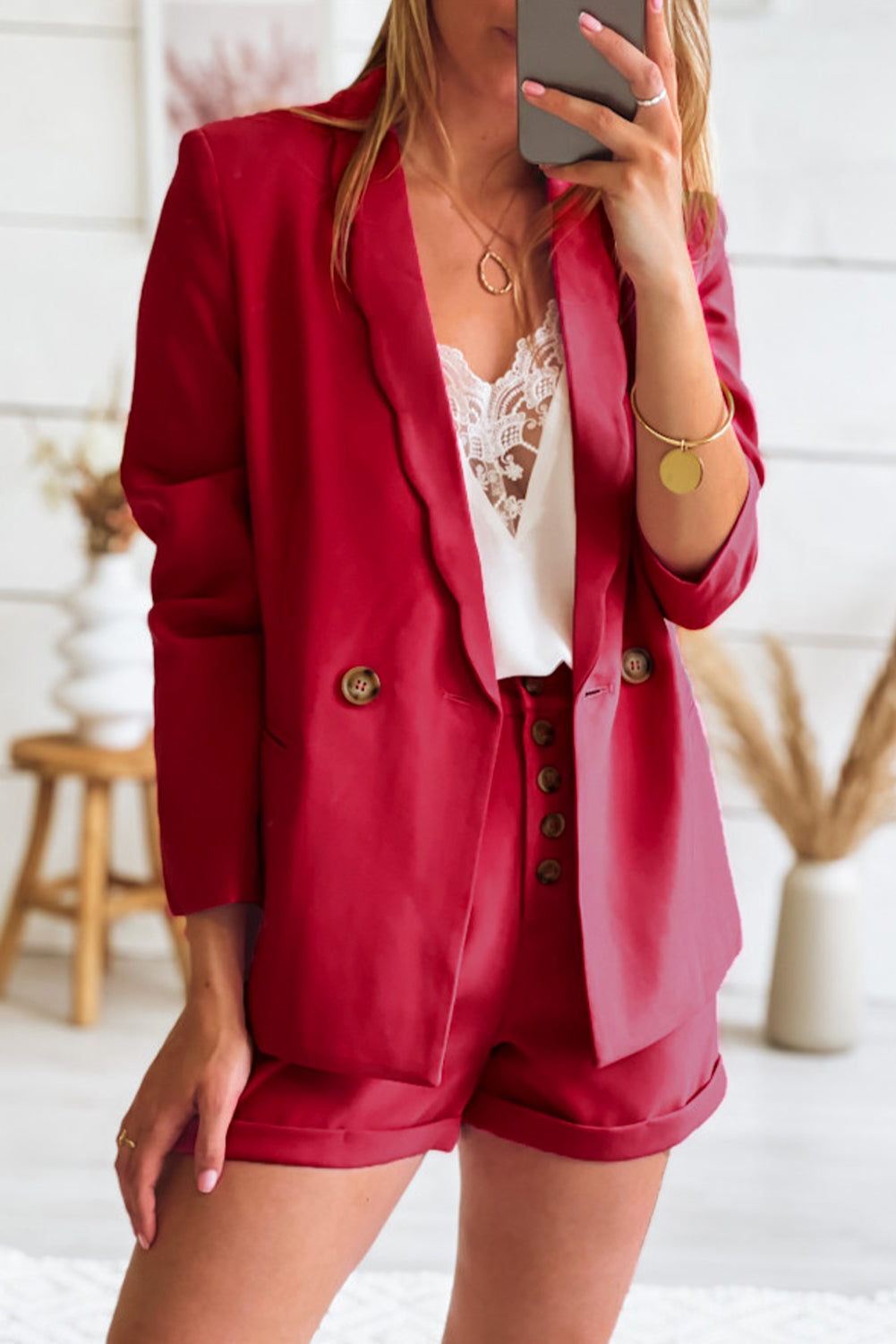 Wavy Collar Single Button Blazer