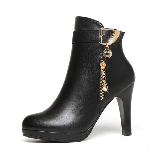 Women's Leather Boots with Gold Accents