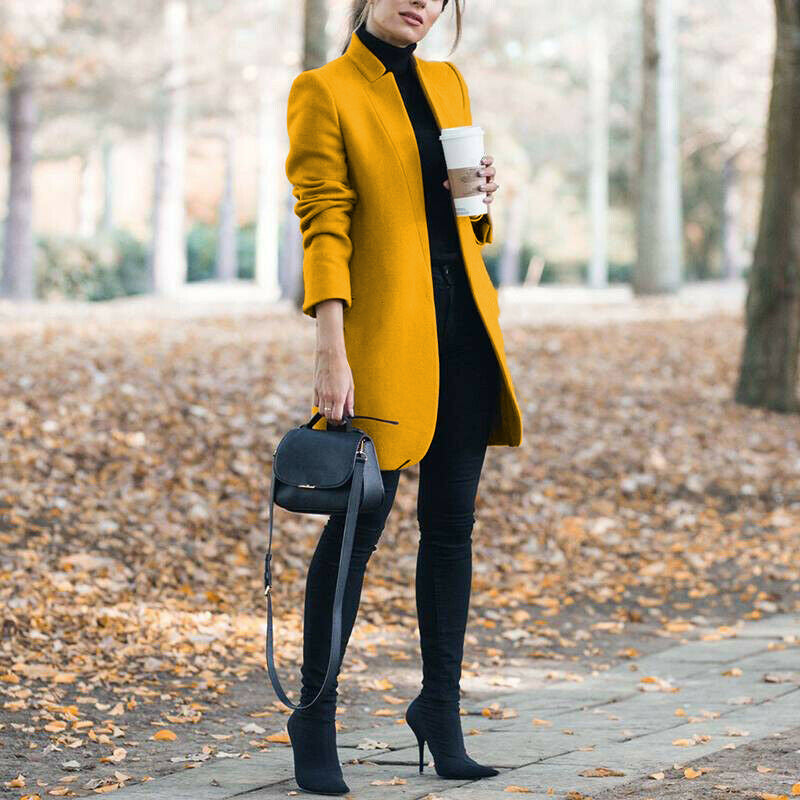 Solid Color Woolen Coat