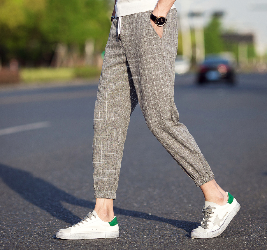 Casual Ankle-Length Plaid Jogger Style Pants